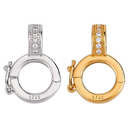 2Pcs 2 Colors 925 Sterling Silver Micro Pave Clear Cubic Zirconia Twister Clasps STER-DR0001-10-1