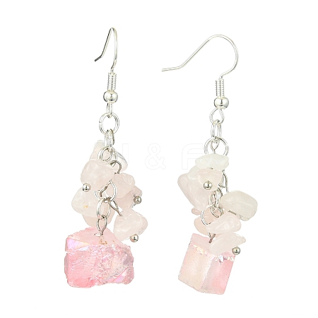 Natural Rose Quartz Chip & Natural Quartz Dangle Earrings for Women EJEW-TA00560-01-1