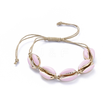 Natural Adjustable Waxed Cotton Cord Braided Bead Bracelets BJEW-JB05120-03-1