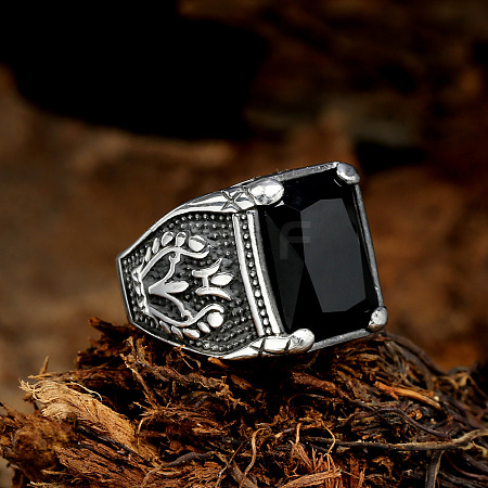 316L Stainless Steel & Cubic Zirconia Men's Vintage Carved Finger Rings FS-WG82D33-14-1