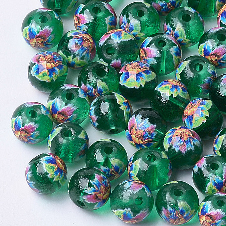 Printed & Spray Painted Transparent Glass Beads GLAA-S047-04A-18-1