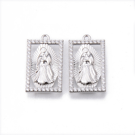 Brass Micro Pave Clear Cubic Zirconia Pendants KK-N232-173P-NF-1