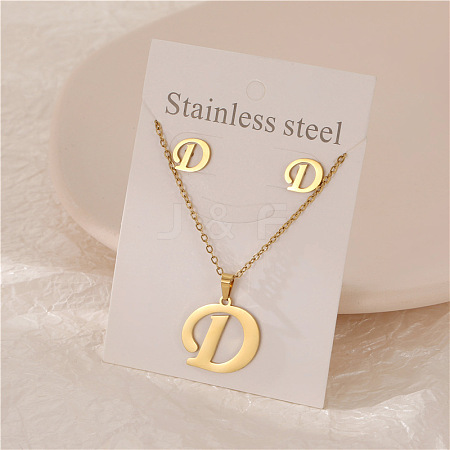 Stainless Steel Letter Pendant Necklaces & Stud Earrings Sets WG3FD2C-04-1