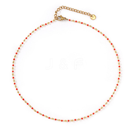 Handmade Red Glass Beaded Chain Necklaces QR8888-2-1