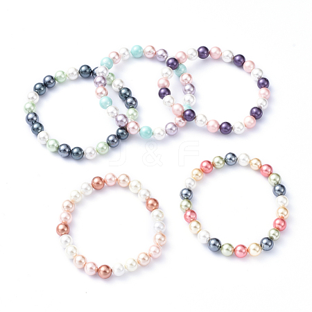 Shell Pearl Beads Stretch Bracelets BJEW-JB05144-M-1