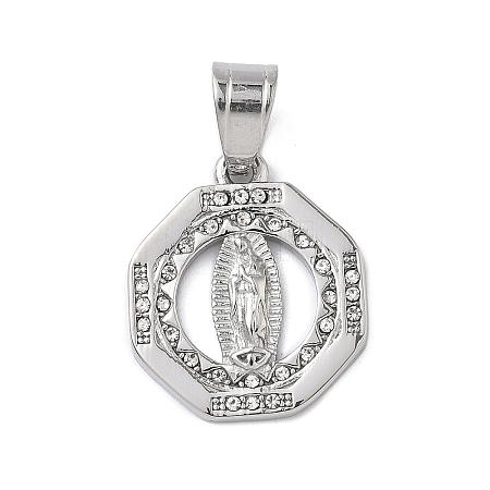 316 Surgical Stainless Steel Rhinestone Pendants STAS-P412-10P-1