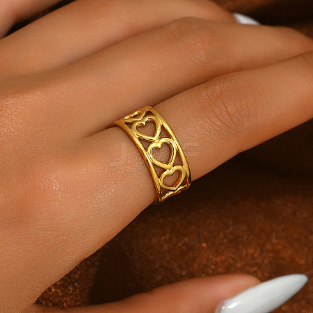 Fashionable Hollow Heart Brass Open Cuff Ring for Women QZ6279-1-1