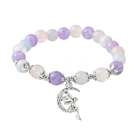 8mm Round Natural Aquamarine & Rose Quartz & Amethyst Beaded Stretch Bracelets X-BJEW-TA00502-1