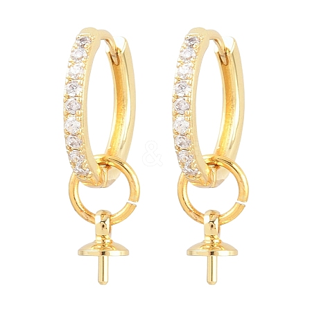 Brass Micro Pave Clear Cubic Zirconia Huggie Hoop Earring Findings KK-Z158-03G-1