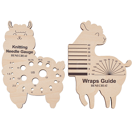 BENECREAT 1 Set Sheep Shape Wooden Knitting Needle Gauge & Yarn Wrap Guide Board DIY-BC0006-95-1