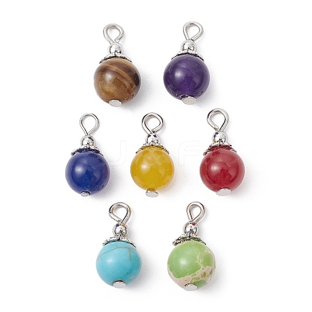 7Pcs 7 Colors Mixed Stone Pendants PALLOY-JF02381-1