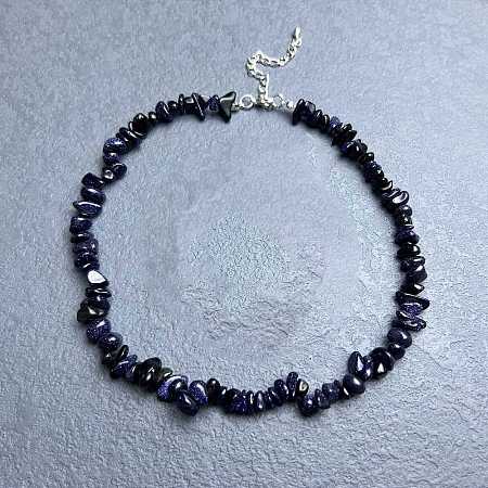 Synthetic Blue Goldstone Chip Beaded Necklaces for Women IW6789-17-1