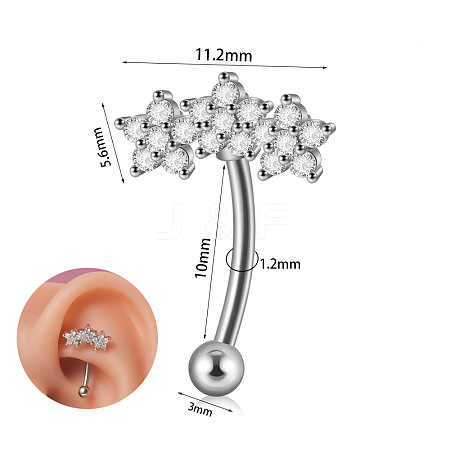 304 Stainless Steel Clear Cubic Zirconia Eyebrow Curved Barbell Rings WGE154E-07-1