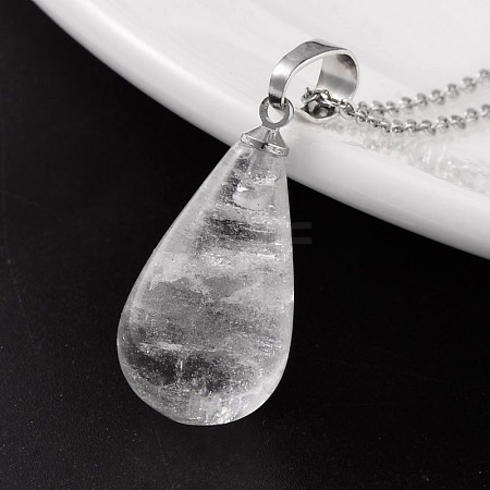 Teardrop Platinum Tone Brass Quartz Crystal Pendants G-F267-04I-1