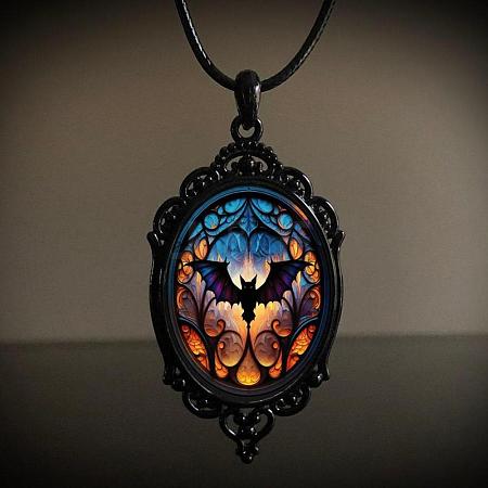 Oval Gothic Alloy Glass Halloween Pendant Necklaces for Women FS-WG73C21-04-1