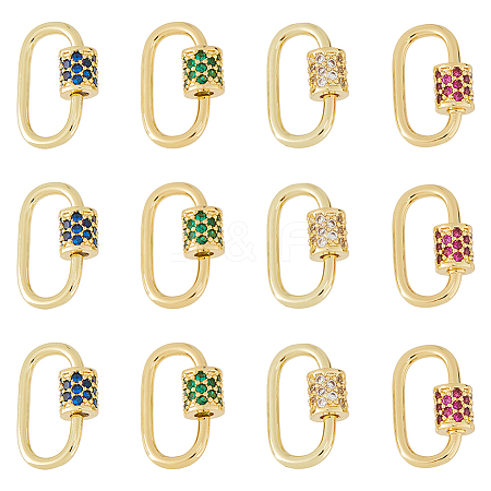 12Pcs Brass Micro Pave Cubic Zirconia Screw Carabiner Lock Charms ZIRC-HS0001-16-1