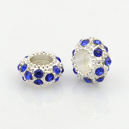 Silver Color Plated Alloy Grade A Rhinestone European Beads CPDL-J022-11x6mm-05S-1