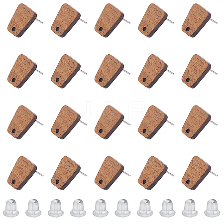 HOBBIESAY 20 Pairs Trapezoid Walnut Wood Stud Earring Findings MAK-HY0001-04-1