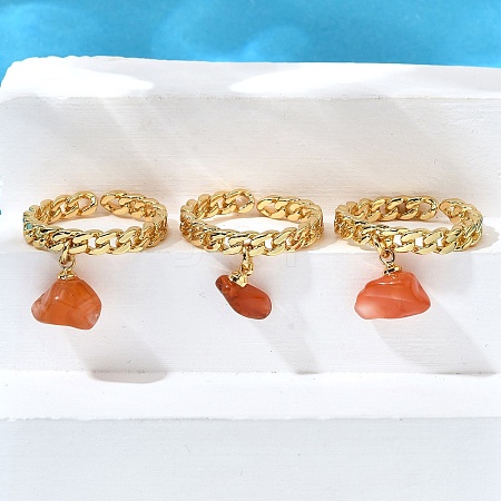 Brass Curb Chain Cuff Rings for Women RJEW-Z085-03G-05-1