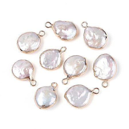Electroplated Natural Keshi Pearl Flat Round Pendants PEAR-S018-02C-01B-1