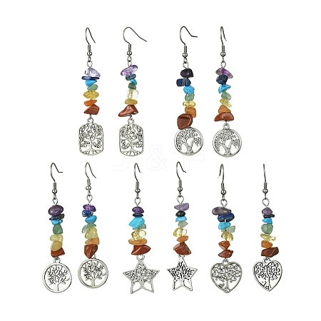 Natural & Synthetic Mixed Stone Chips Dangle Earrings EJEW-JE05390-1