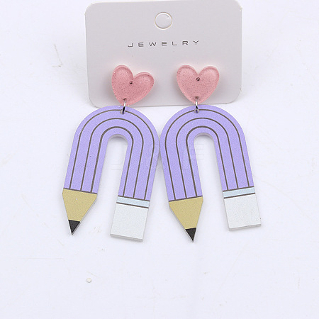 Heart & Pencil Acrylic Stud Dangle Earrings FS-WG3499D-06-1