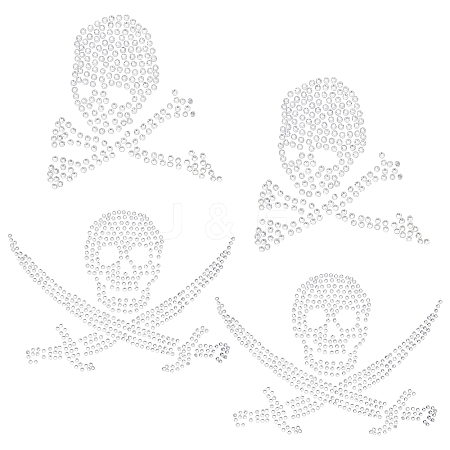 Fingerinspire 6 Sheets 2 Style Pirate Style Skull Glitter Hotfix Rhinestone DIY-FG0002-68-1