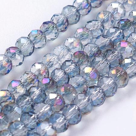 Half Plated Faceted Rondelle Electroplate Glass Beads Strands X-EGLA-D020-3x2mm-18-1