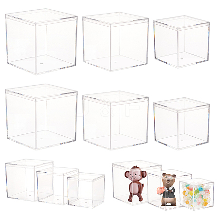  12Pcs 3 Styles Square Transparent Plastic Acrylic Minifigures Display Case AJEW-NB0005-74-1