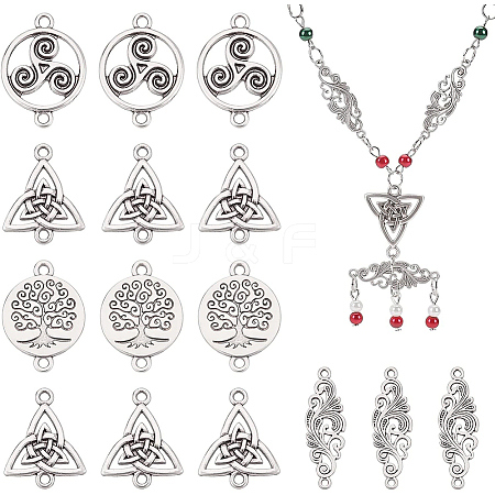 32Pcs 4 Styles Tibetan Style Alloy Connector Charms TIBE-BC0001-03-1