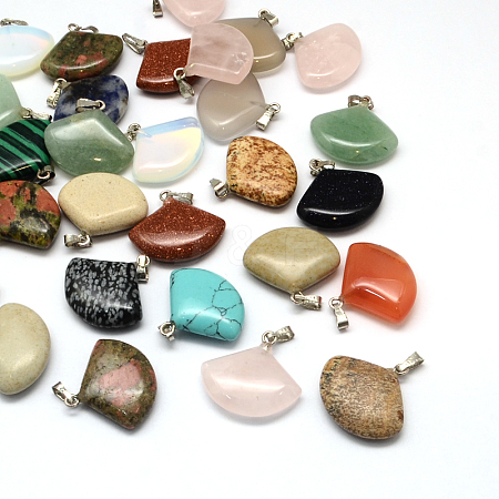 Fan Natural & Synthetic Mixed Stone Pendants G-Q358-M-1