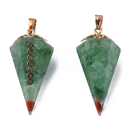 Natural Green Aventurine Chip Pendants G-N340-01D-1