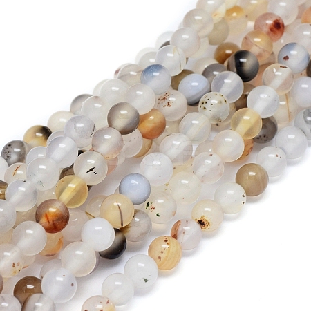 Natural Dendritic Agate Beads Strands G-D0005-18-6mm-1