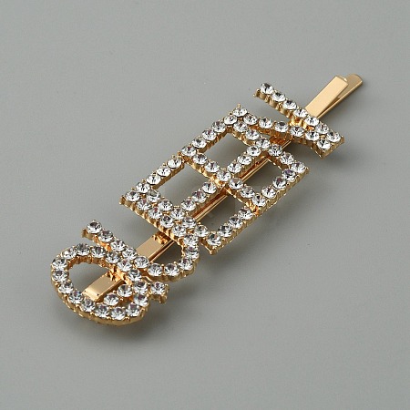 Word QUEEN Alloy Rhinestone Hair Bobby Pins FIND-WH0152-34G-KCG-1