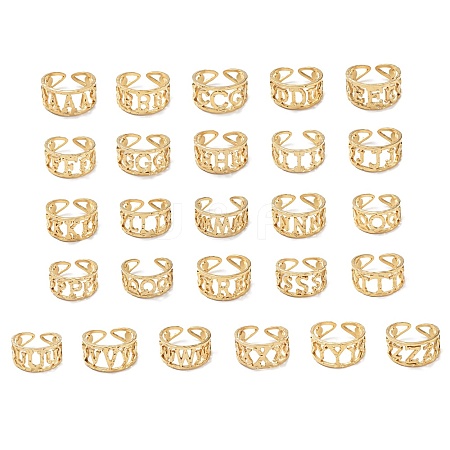 26Pcs 26 Style Vacuum Plating Golden 304 Stainless Steel Letter Open Cuff Rings Set RJEW-A024-01G-1