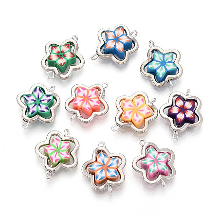 Polymer Clay Flower & CCB Frame Links Connector Charms CLAY-T022-19B-1