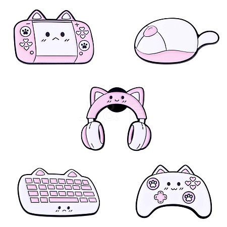 5Pcs 5 Styles Game Handle & Mouse & Keyboard & Handset Enamel Pins JBR082A-1