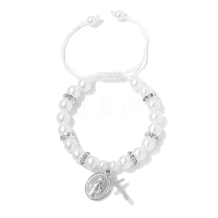 Adjustable Plastic Imitation Pearl Cubic Zirconia Braided Bead Bracelets PW-WGD1F75-01-1