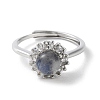 Natural Labradorite Round Ball Adjustable Ring with Rhinestone RJEW-G295-01P-3