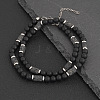 Natural Black Onyx(Dyed & Heated) Round and Lava Rock Column Beaded Necklaces for Men LS-AD4538-1-1