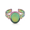 Ion Plating(IP) Rainbow Color 304 Stainless Steel Oval Watch Shape Open Cuff Ring for Women RJEW-C025-04M-2