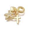 Brass Micro Pave Clear Cubic Zirconia European Dangle Charms KK-D431-033E-G-2
