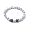 2Pcs Natural Black Onyx & Howlite Round Beads Stretch Bracelets BJEW-JB11493-3