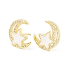 Clear Cubic Zirconia Moon and Star Stud Earrings with Enamel EJEW-I266-10G-1