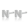 Rhodium Plated 925 Sterling Silver Initial Letter Stud Earrings HI8885-14-1