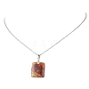 Natural Amber Rectangle Pendant 304 Stainless Steel Satellite Chain Necklaces NJEW-JN05981-01-2