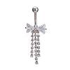 Piercing Jewelry Real Platinum Plated Brass Rhinestone Bowknot and Tassel Navel Ring Belly Rings AJEW-EE0001-47A-1