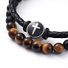 Unisex Leather Cord Bracelet and Stretch Bracelet Jewelry Sets BJEW-JB04786-01-3