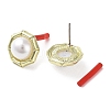 Rack Plating Alloy Flat Round Stud Earrings with ABS Pearl Beaded and 304 Stainless Steel Pin EJEW-B030-03G-2