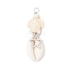 5Pcs 5 Styles Natural Cowrie Shell & Dyed Synthetic Turquoise Turtle Copper Wire Wrapped Pendants PALLOY-JF04034-03-3